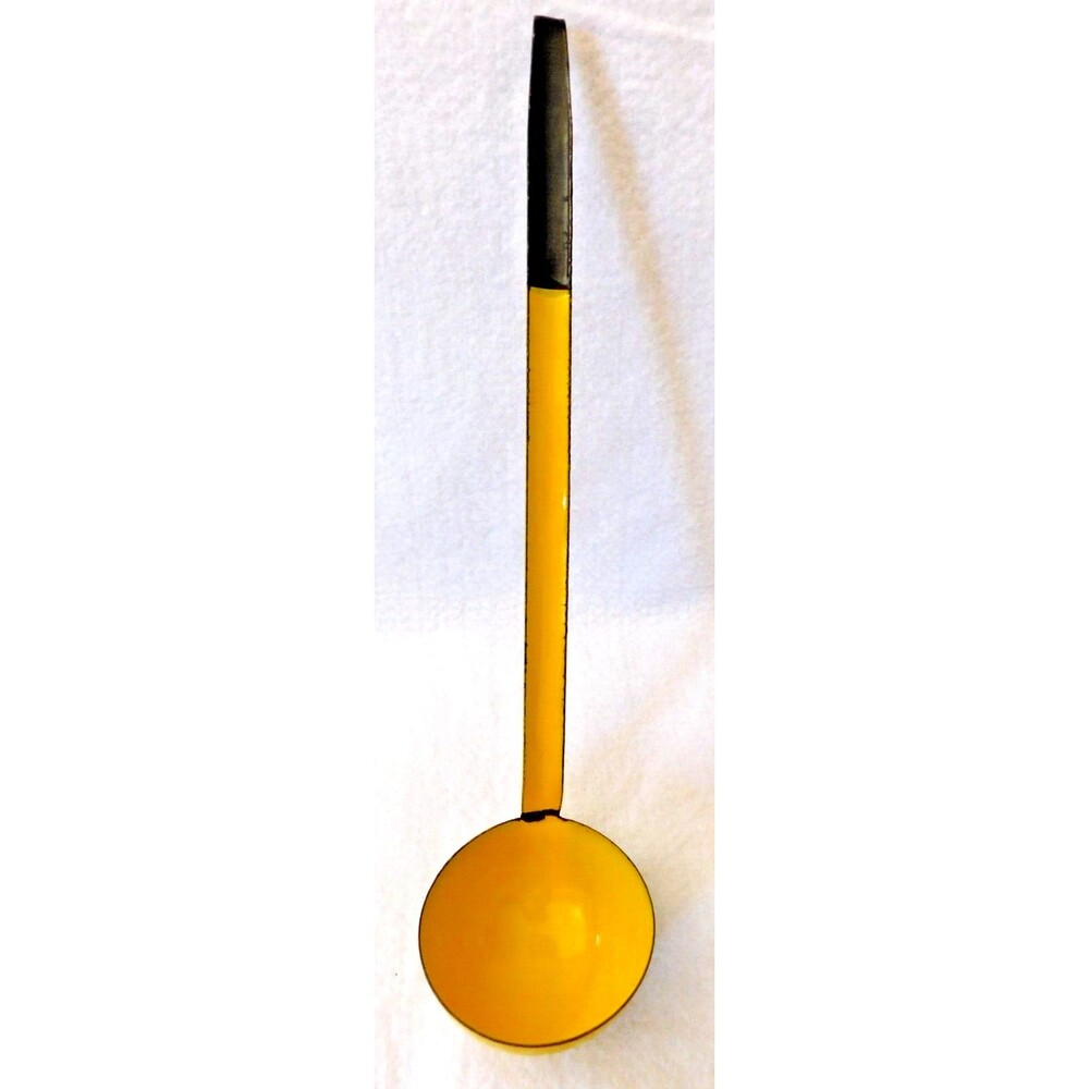 Enamel Ladle Yellow Black Vintage Mid Century Made Poland Dipper Graniteware
